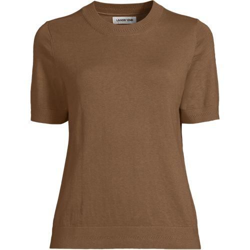 Rundhalspullover aus Baumwolle/Seidenmix, Damen,  Braun, Baumwolle/Seide/Nylon, by Lands' End