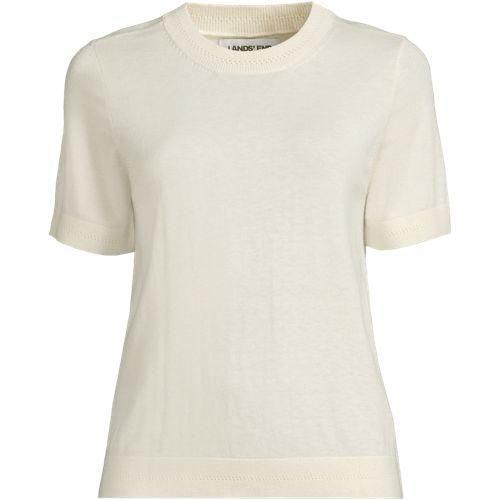 Rundhalspullover aus Baumwolle/Seidenmix, Damen,  Weiß, Baumwolle/Seide/Nylon, by Lands' End