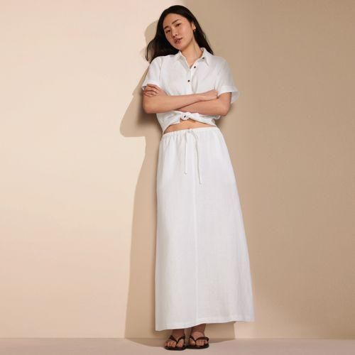 Leinen-Midirock, Damen,  Weiß, Leinen, by Lands' End