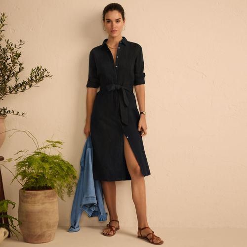 Leinen-Midikleid, Damen,  Weiß, by Lands' End