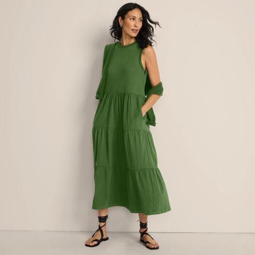 Maxi-Baumwollkleid aus Flammgarn, Damen,  Grün, Baumwolle, by Lands' End