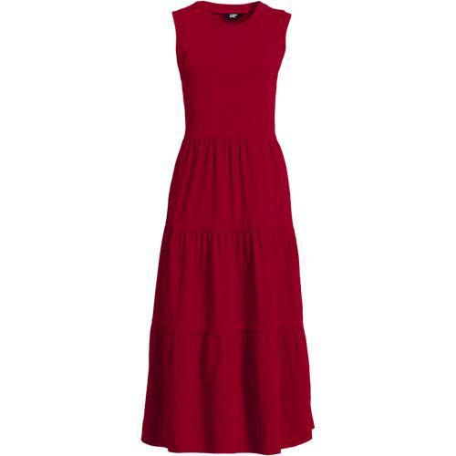 Maxi-Baumwollkleid aus Flammgarn, Damen,  Rot, Baumwolle, by Lands' End