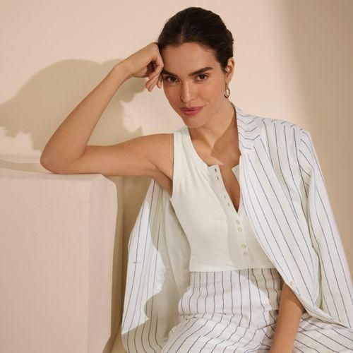 Ärmelloses Henley-Shirt, Damen,  Weiß, Elasthan/Kunstseide/Viskose, by Lands' End