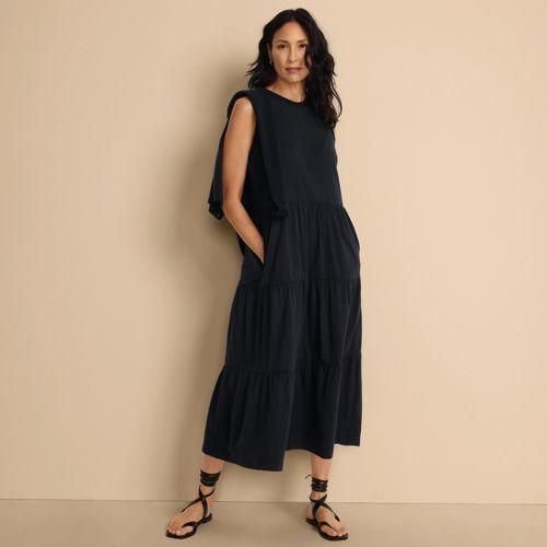 Maxi-Baumwollkleid aus Flammgarn, Damen,  Schwarz, Baumwolle, by Lands' End