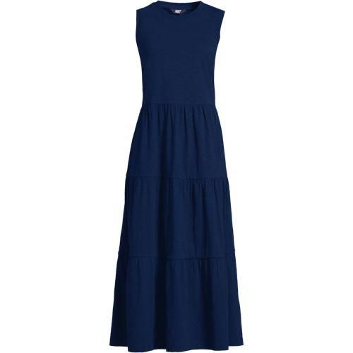 Maxi-Baumwollkleid aus Flammgarn, Damen,  Blau, Baumwolle, by Lands' End