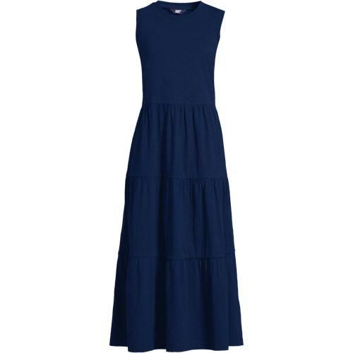 Maxi-Baumwollkleid aus Flammgarn, Damen,  Blau, Baumwolle, by Lands' End