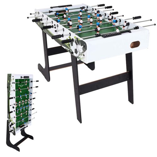 Tischkicker Manchester, Kicker Kickertisch Tischfussball, klappbar 84x121x105 ~ weiß/grün Fußballmotiv