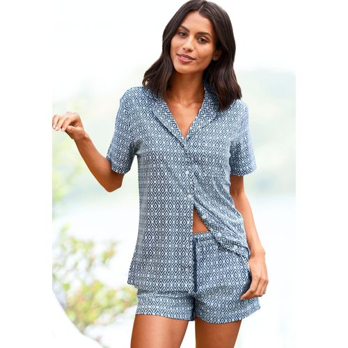Shorty VIVANCE DREAMS, Damen, Gr. 32/34, grau (raupenmuster), Single Jersey, Obermaterial: 50% Baumwolle, 50% Viskose, gemustert, Basic, bequem, V-Ausschnitt, Kurzarm, Homewear-Sets, in schönem Muster