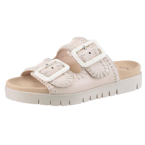 Pantolette GABOR, Damen, Gr. 42, beige (creme), Leder, unifarben, casual, Schuhe, Plateau, Bequemschuh, Sommerschuh mit praktischen Klettverschlüssen