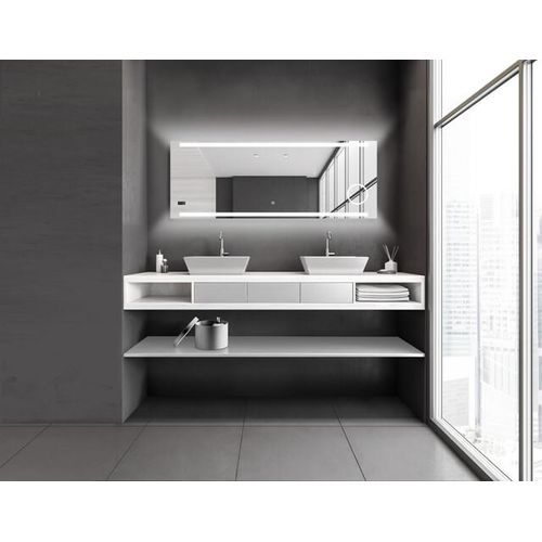 Badspiegel mit Beleuchtung Talos King 160 x 60 cm Wandspiegel - Beleuchteter Kosmetikspiegel - eingebaute Digitaluhr - hochwertiger Aluminiumrahmen mit Touchschalter - Lichtspiegel mit Lichtfarbe Neutralweiß - Badezimmerspiegel mit hinterleuchteten Lichtausschnitten