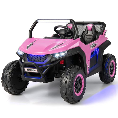COSTWAY 2 Sitzer Kinderauto mit 2,4G Fernbedienung, 12V Kinder UTV mit Musik und Scheinwerfer,2-4 km/h, für Kinder ab 3 Jahren Rosa