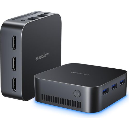 Blackview MP80 Intel 12th N95 Mini Desktop Computer, 16GB LPDDR5 512GB M.2 SSD, Windows 11 Pro, Dual LAN, 3 HDMI, 4K UHD, Gigabit-Ethernet, Schwarz