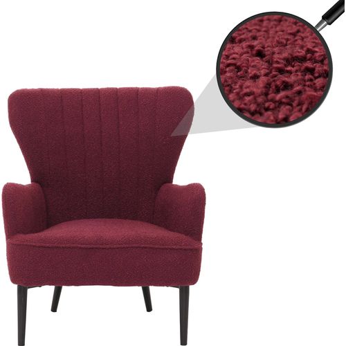 Lounge-Sessel HWC-K37, Cocktail-/Ohrensessel Polsterstuhl Retro Vintage Stoff Bouclé (600g/m²) bordeaux