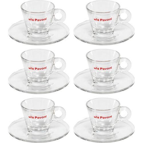 La Pavoni 6 Glas-Espresso- Tassen mit Untertassen