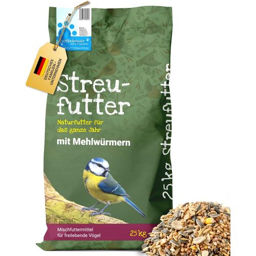 Futterbauer Streufutter schalenlos mit Mehlwürmern 25 kg, getrocknet, Ganzjahres-Vogelfutter ohne Sc