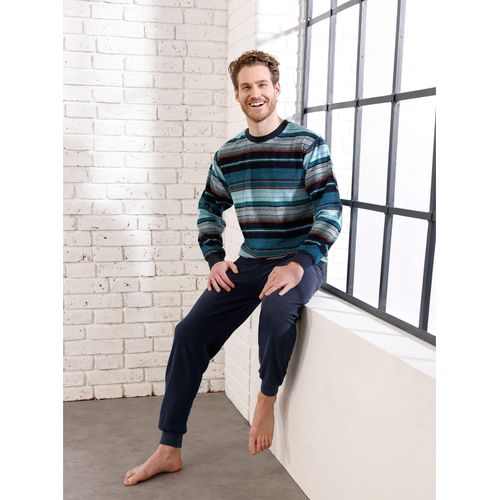 Schlafanzug NORMANN, Herren, Gr. 44/46, blau (nachtblau, ozean, gestreift), 80% Baumwolle, 20% Polyester, Homewear-Sets
