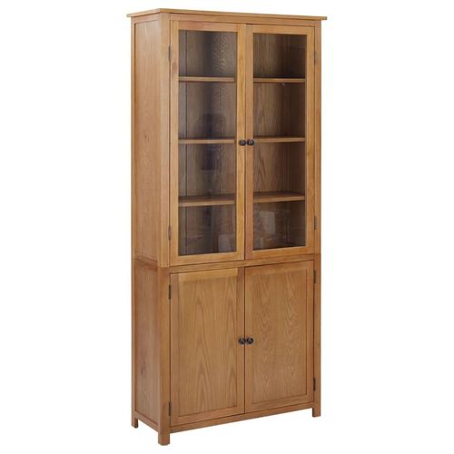 Bücherschrank Mit 4 Türen Eiche Massivholz & Glas | Größe: 90 x 35 x 200 cm