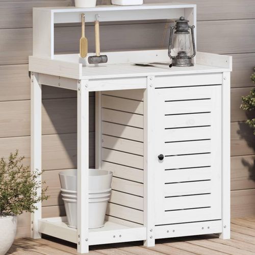 Pflanztisch Mit Ablagen 82,5X50X109,5 Cm Massivholz Douglasie | Farbe: Weiß