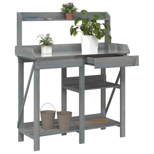 Pflanztisch Mit Ablagen Massivholz Tanne | Farbe: Grau
