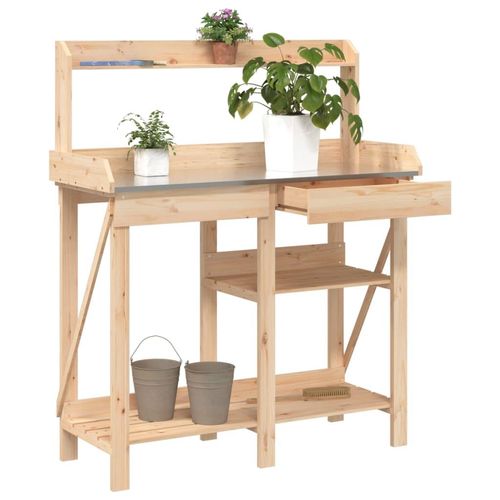 Pflanztisch Mit Ablagen Massivholz Tanne | Farbe: Natur