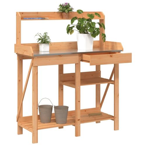 Pflanztisch Mit Ablagen Massivholz Tanne | Farbe: Braun