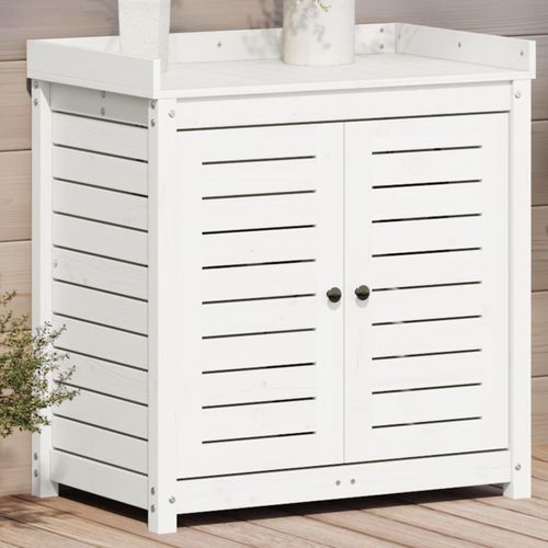 Pflanztisch Mit Ablagen 82,5X50X86,5 Cm Massivholz Kiefer | Farbe: Weiß