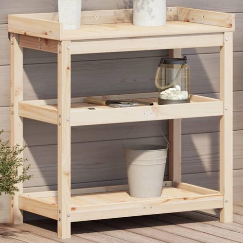 Pflanztisch Mit Ablagen Massivholz Kiefer | Farbe: Natürliche Kiefer | Größe: 82,5 x 45 x 86,5