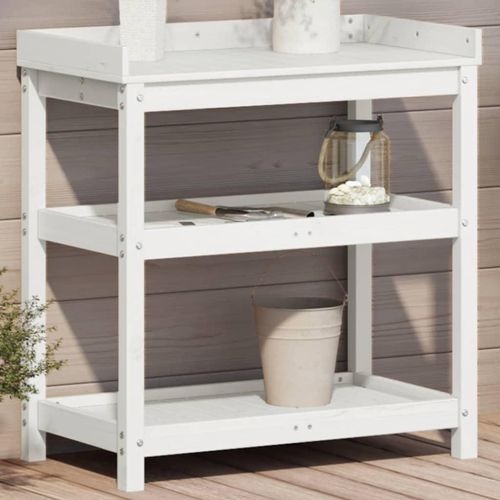 Pflanztisch Mit Ablagen Massivholz Kiefer | Farbe: Weiß | Größe: 82,5 x 45 x 86,5