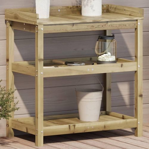 Pflanztisch Mit Ablagen Massivholz Kiefer | Farbe: Natürlich imprägniert | Größe: 82,5 x 45 x 86,5