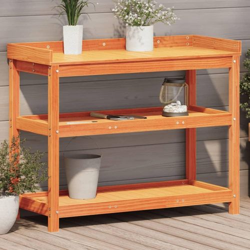 Pflanztisch Mit Ablagen Massivholz Kiefer | Farbe: Braun | Größe: 108 x 45 x 86,5 cm