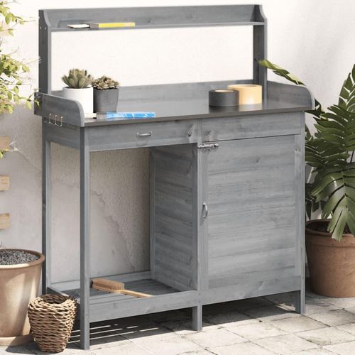 Pflanztisch Mit Schrank Braun 110,5X45X124,5Cm Massivholz Tanne | Farbe: Grau