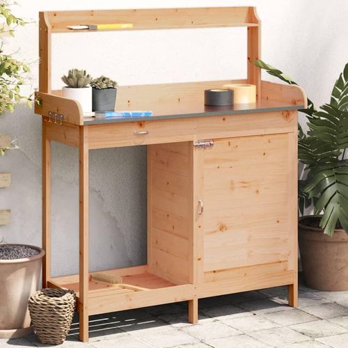 Pflanztisch Mit Schrank Braun 110,5X45X124,5Cm Massivholz Tanne | Farbe: Dunkelbraun