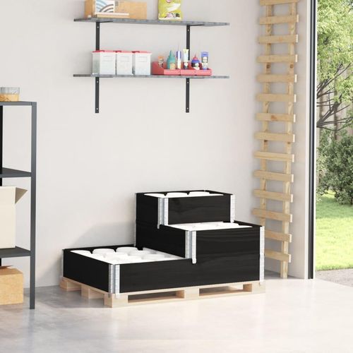 Paletten-Aufsatzrahmen 3-Fach 120X80 Cm Massivholz Kiefer | Farbe: Schwarz | Größe: 120 x 80 cm (60 x 40 cm)
