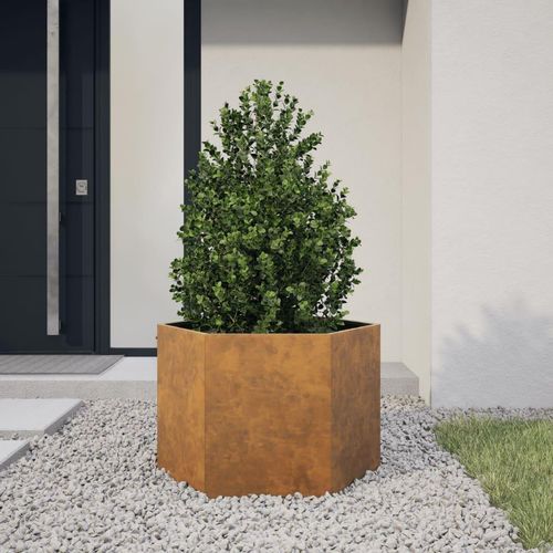 Garten-Pflanzgefäße 2 Stk.olivgrün Sechseckig Stahl | Anzahl im Paket: 1 | Farbe: Witterungsbeständiger Stahl/Braun | Größe: 69 x 60 x 45 cm
