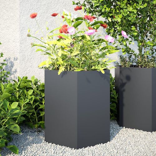 Garten-Pflanzgefäße 2 Stk.olivgrün Sechseckig Stahl | Anzahl im Paket: 2 | Farbe: Stahl/Anthrazit | Größe: 46 x 40 x 45 cm