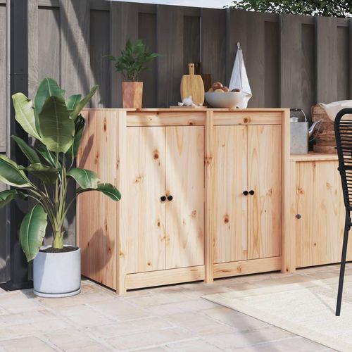 Outdoor-Küchenschrank Massivholz Kiefer Natürliche Kiefer | Größe: 106 x 55 x 92 cm | Modell: 4 Türen