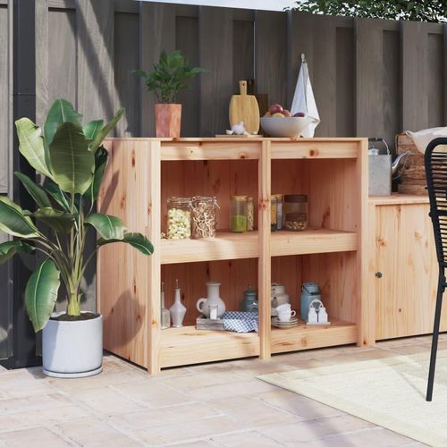 Outdoor-Küchenschrank Massivholz Kiefer Natürliche Kiefer | Größe: 106 x 55 x 92 cm | Modell: 4 Böden