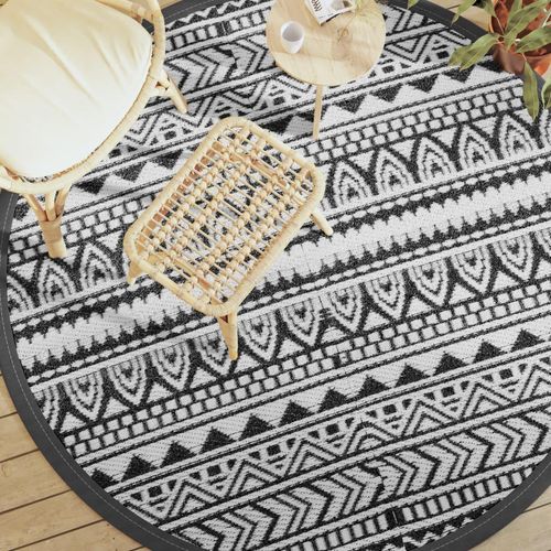 Outdoor-Teppich Arakil Schwarz Pp Schwarz Und Weiß | Größe: Ø 200 cm