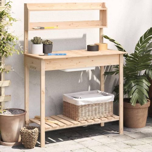 Pflanztisch Mit Waschbecken 147,5X44X139,5 Cm Massivholz Tanne | Farbe: Natur