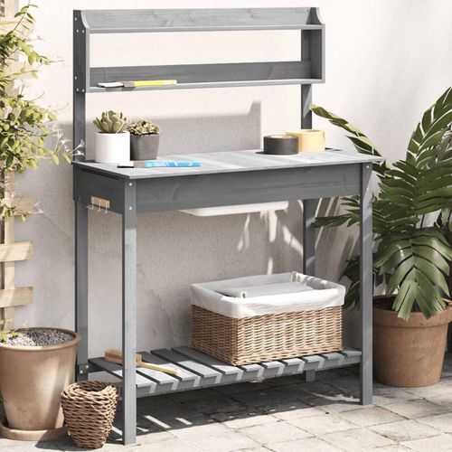 Pflanztisch Mit Waschbecken 147,5X44X139,5 Cm Massivholz Tanne | Farbe: Grau