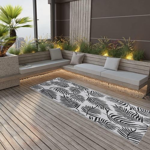 Outdoor-Teppich Arakil Weiß Und Schwarz Pp Blattmuster | Größe: 80 x 250 cm