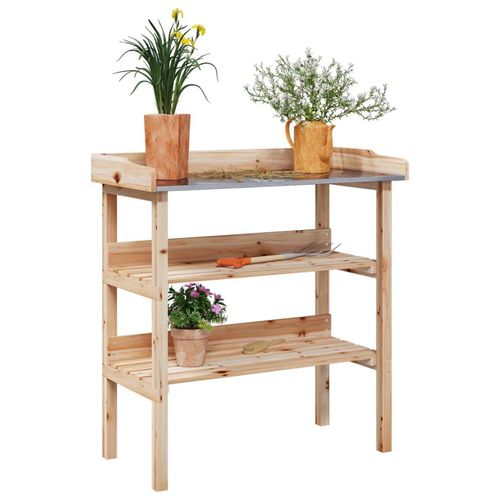 Pflanztisch Mit Ablagen 78X38X82,5 Cm Massivholz Tanne | Farbe: Natur
