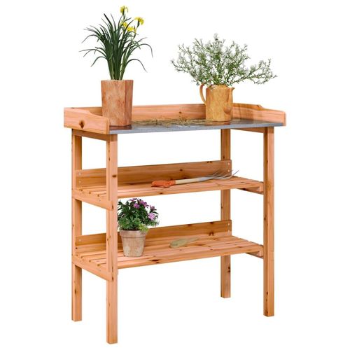 Pflanztisch Mit Ablagen 78X38X82,5 Cm Massivholz Tanne | Farbe: Braun