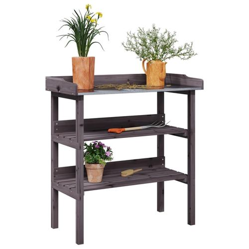 Pflanztisch Mit Ablagen 78X38X82,5 Cm Massivholz Tanne | Farbe: Grau