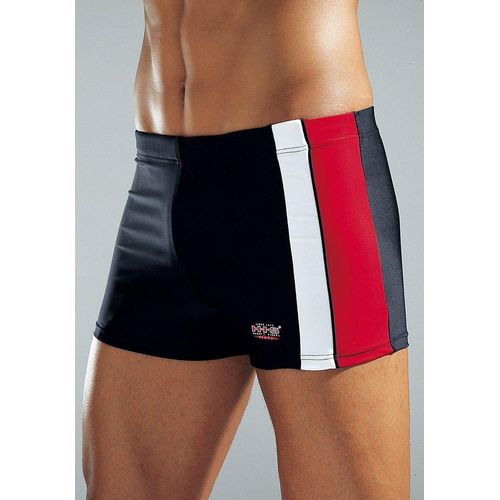 Boxer-Badehose H.I.S, Herren, Gr. 5, N-Gr, weiß (schwarz, rot, weiß), Polyamid, Badehosen, mit Kontrasteinsätzen, Topseller