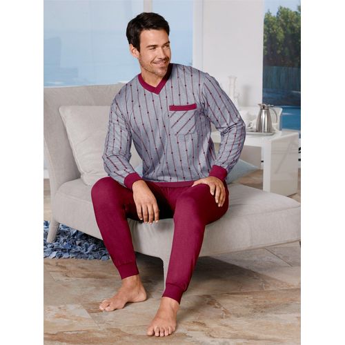 Schlafanzug KINGS CLUB, Herren, Gr. 48/50, rot (grau, bordeaux, meliert), 100% Baumwolle, Langarm, Homewear-Sets