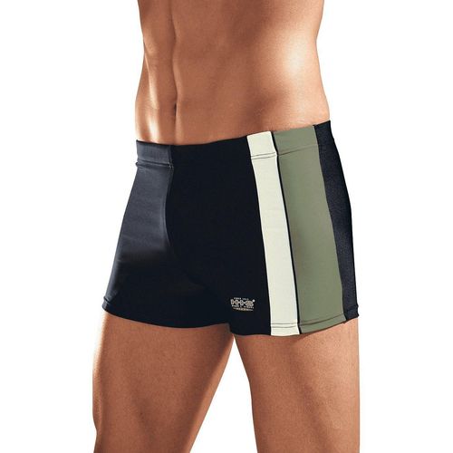 Boxer-Badehose H.I.S, Herren, Gr. 5, N-Gr, schwarz (schwarz, oliv), Polyamid, Badehosen, mit Kontrasteinsätzen