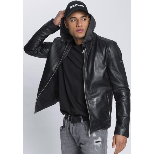 Lederjacke BRUNO BANANI, Herren, Gr. XL (54), schwarz, Obermaterial: 100% Lammnappaleder. Sweatware: 55% Baumwolle, 45% Polyester. Futter: 100% Baumwolle. Ärmelfutter: 100% Polyester, casual, tailliert, Langarm, Jacken, aus Lammnappaleder, taillierter Schnitt, mit abnehmbarer Kapuze