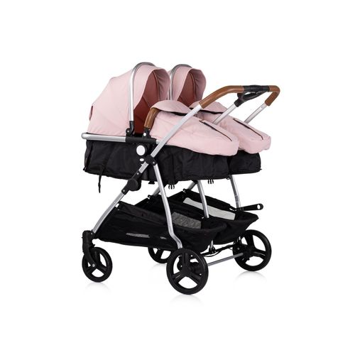 Chipolino Geschwisterkinderwagen Duo Smart klappbar umbaubar verstellbar Fußsack pink