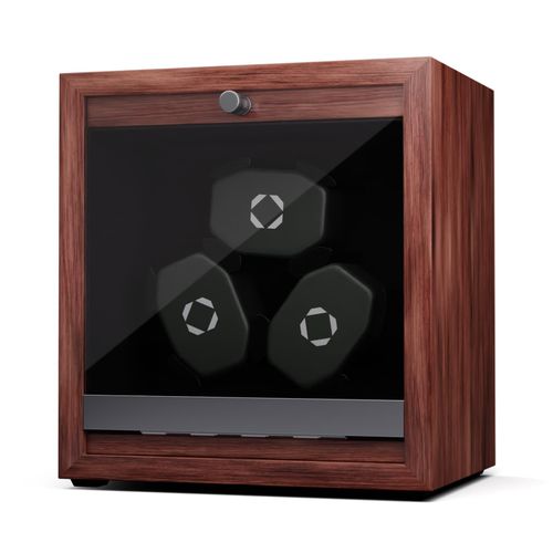 Brienz 3 Uhrenbeweger, 3 Uhren, 4 Modi, Holz-Optik, blaue Innenbeleuchtung Walnuss